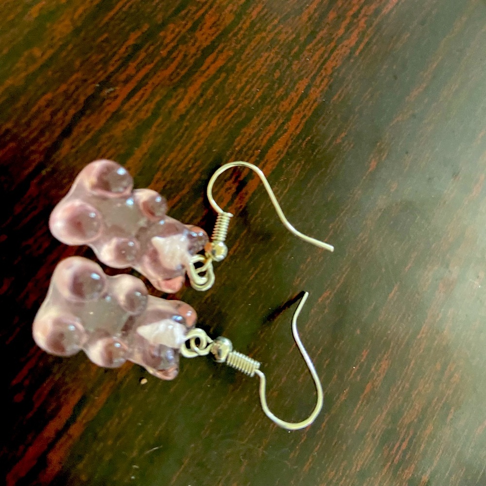 Light clear pink teddy bear earrings new